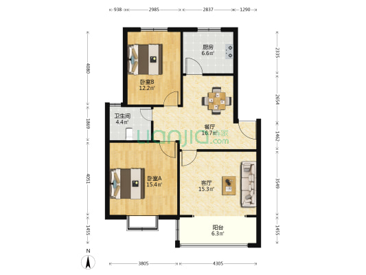 宜家花园 2室2厅1卫 94平方