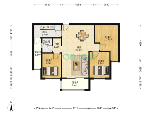 紫御江山人民里 3室1厅1卫 85平方