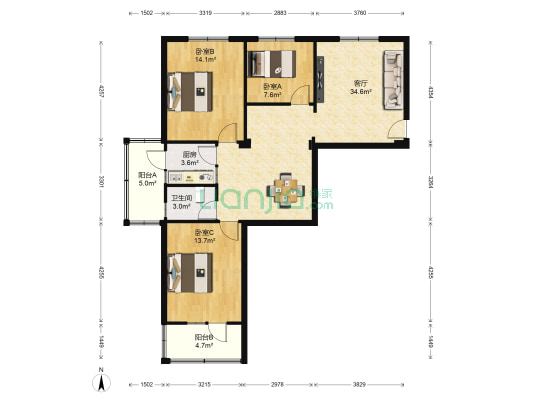 林家庄小区 3室1厅1卫 105平方