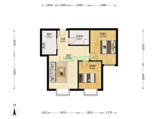 特别特花园 2室1厅1卫 87平方