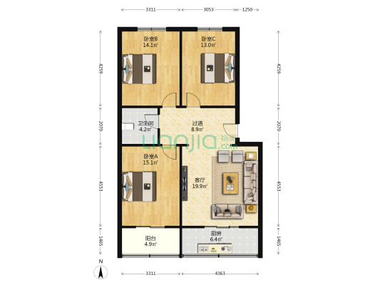 蓝丰家园 3室1厅1卫 109平方
