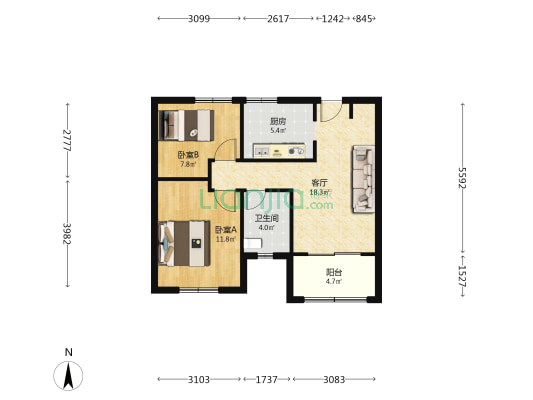 金海华城恒裕嘉园 2室1厅1卫 77平方