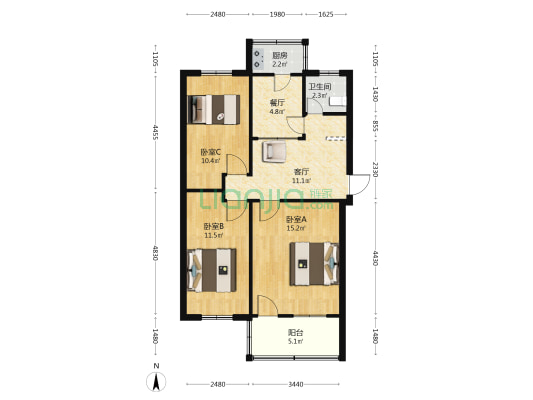 清中宿舍 3室2厅1卫 76平方