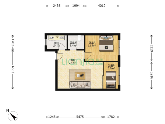 哈尔滨路28号 2室1厅1卫 61平方