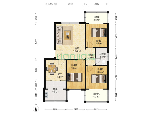 安裕西区 3室2厅1卫 93平方