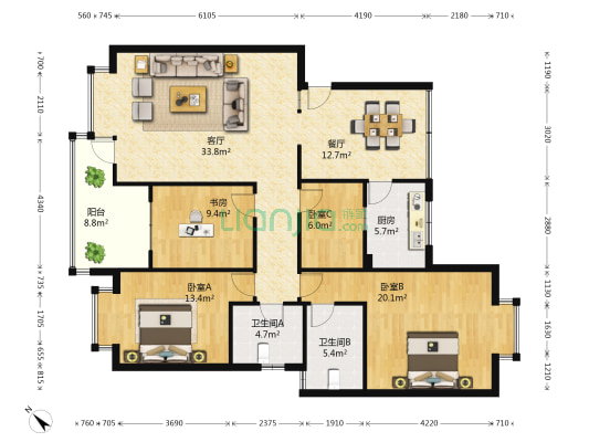 香居茗苑 4室2厅2卫 141平方