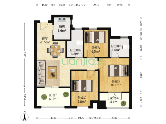 孔雀城盛景澜湾 3室1厅2卫 89平方