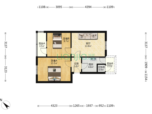 城隍东巷39号 2室1厅1卫 61平方