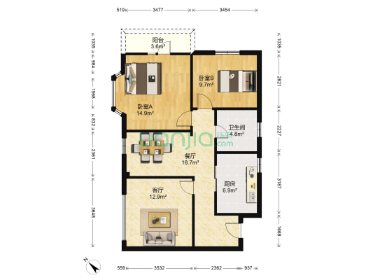 雅然居 2室2厅1卫 89平方