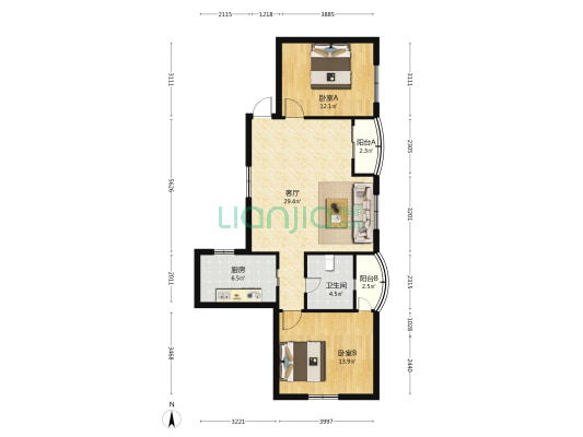 华侨宿舍 2室1厅1卫 86平方