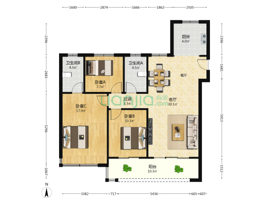 信友·天樾 3室1厅2卫 125平方
