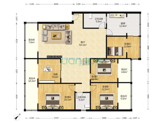 天生小区 5室1厅2卫 168平方