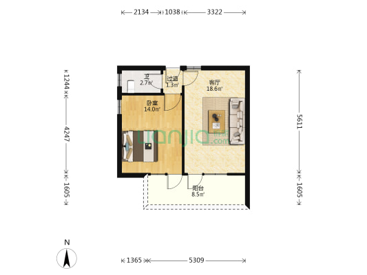 车站新村(浦东) 1室1厅1卫 64平方