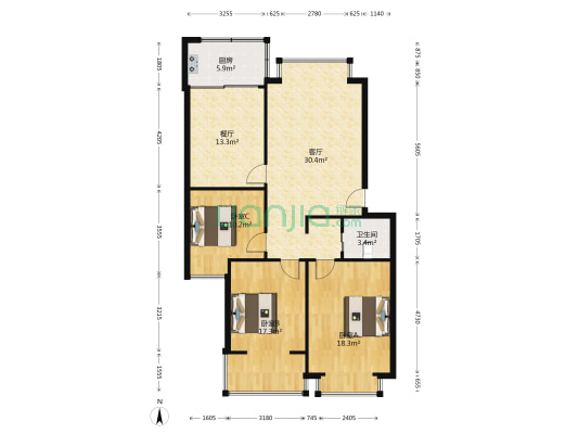 裕丰家园 3室2厅1卫 118平方