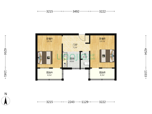 山师北街7号院 2室0厅1卫 62平方