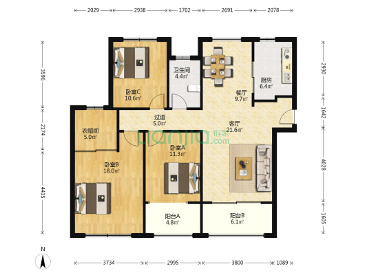 中南世纪锦城 3室2厅1卫 132平方