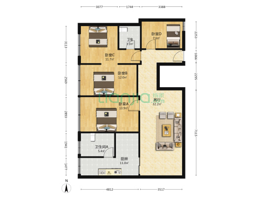 官井路14号 4室1厅2卫 118平方