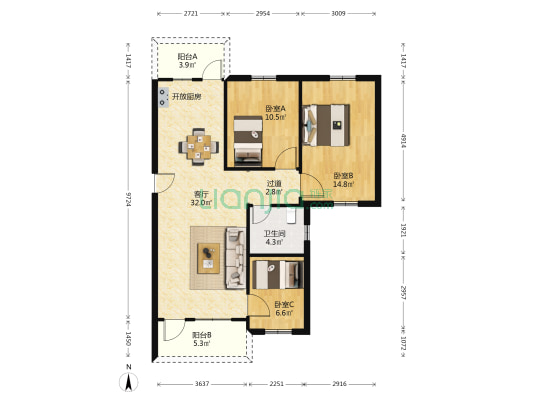 沙湾大道教师楼 3室1厅1卫 102平方