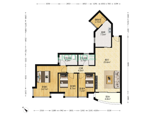 泰华明珠 3室1厅2卫 102平方
