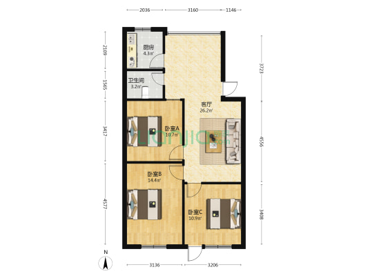 小北街70号 3室1厅1卫 78平方