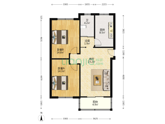 宾馆小区 2室1厅1卫 82平方