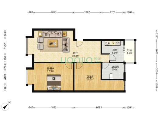 得心铭居 2室1厅1卫 92平方