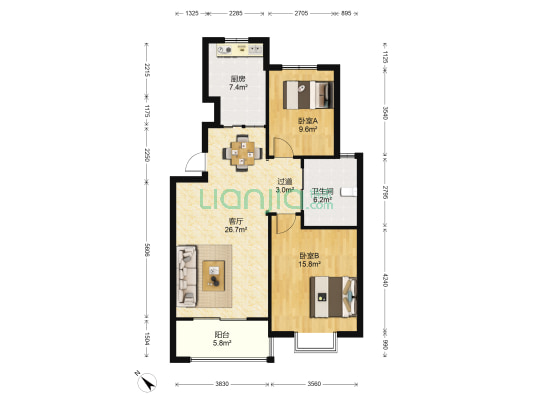 宏泰雅苑 2室1厅1卫 87平方