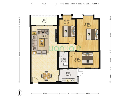 祥业豪苑 3室1厅1卫 96平方