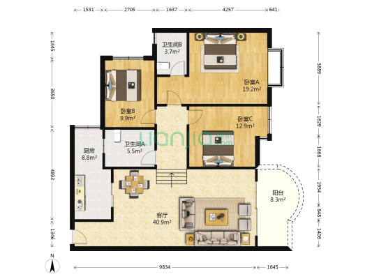 远林雅宇豪苑 3室1厅2卫 111平方