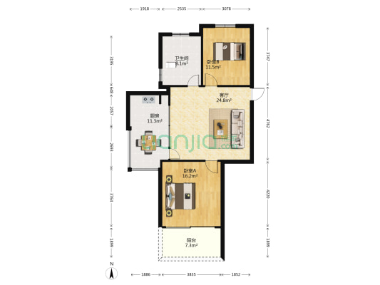 南湖花园（台江区） 2室1厅1卫 86平方