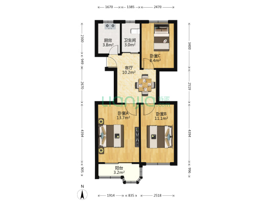 龙安小区 3室1厅1卫 69平方