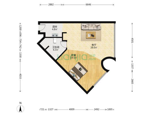 天际中心 1室1厅1卫 96平方