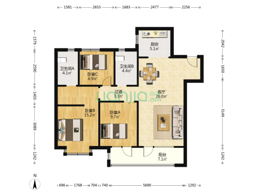 衡山学府 3室1厅2卫 117平方