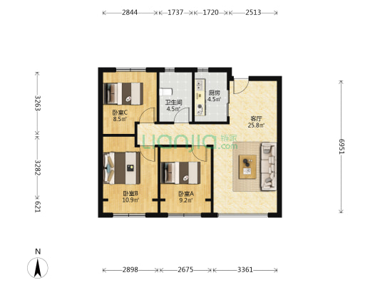 大华锦绣华城十期晴麓 3室1厅1卫 87平方