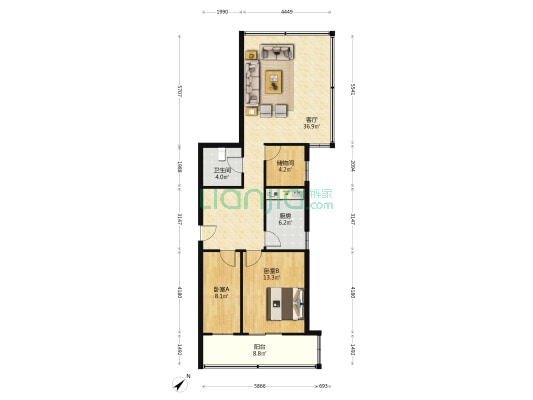 解放东路 2室1厅1卫 87平方