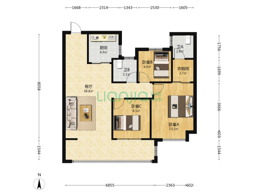 建发领郡 3室1厅2卫 100平方