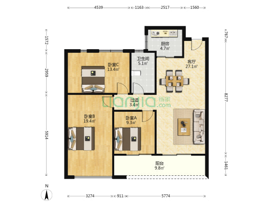 金汇之星 3室1厅1卫 92平方