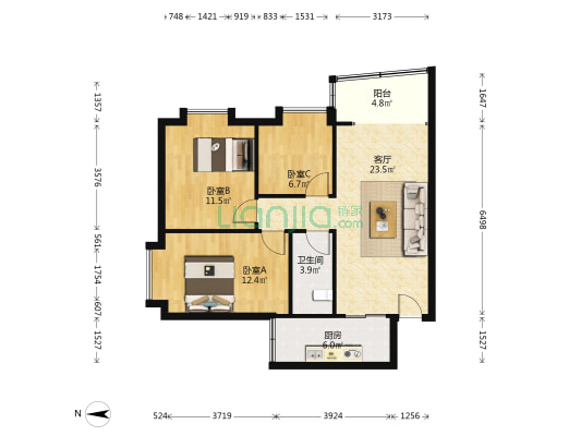 大基路390-400号宿舍（双号） 3室1厅1卫 82平方