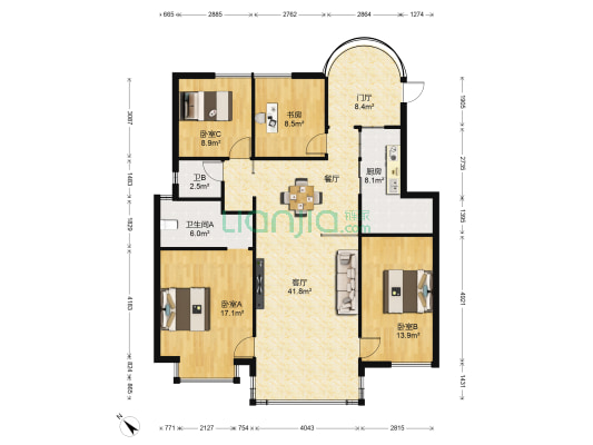 金色交响家园 4室1厅2卫 136平方
