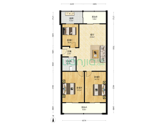 中行振兴路小区 3室1厅1卫 117平方
