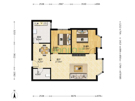 富悦大厦 2室2厅1卫 88平方