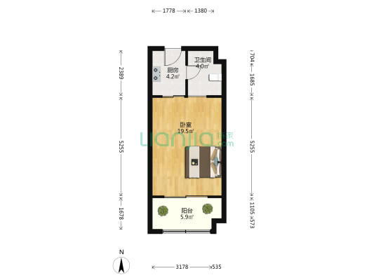 立达公馆 1室0厅1卫 50平方
