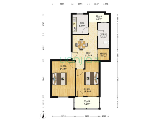 财政局宿舍 2室1厅1卫 74平方