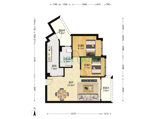 美林湖美仑山语 2室1厅1卫 75平方