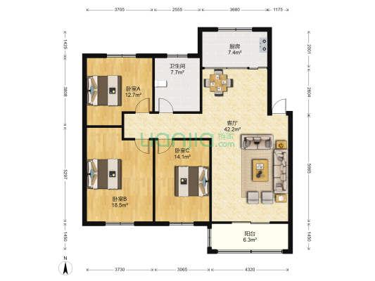 农业银行台胞新村 3室1厅1卫 128平方