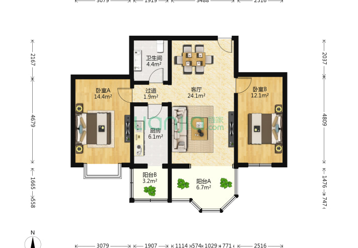 枫桦豪景二期2室1厅1卫10119㎡
