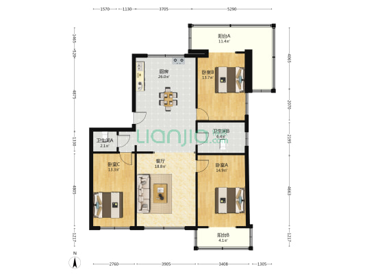 省文化厅小区 3室1厅2卫 130平方