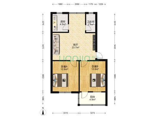 沿河东路36号 2室1厅1卫 70平方