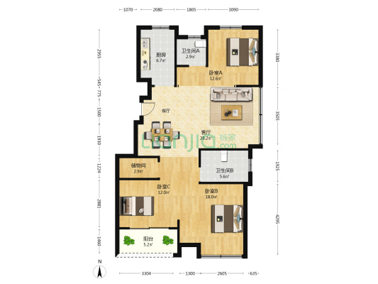 华景川溪上云筑 3室1厅2卫 113平方