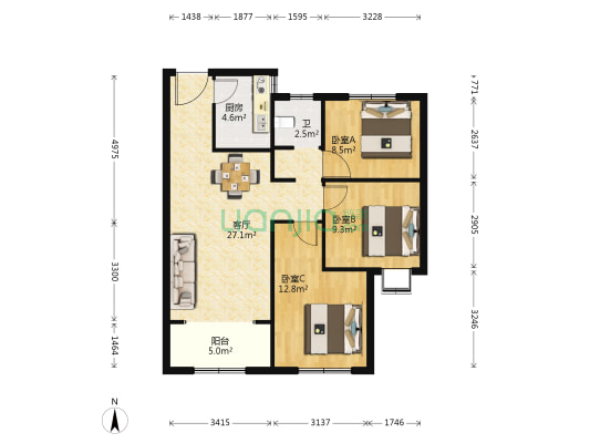 广顺居 3室1厅1卫 100平方